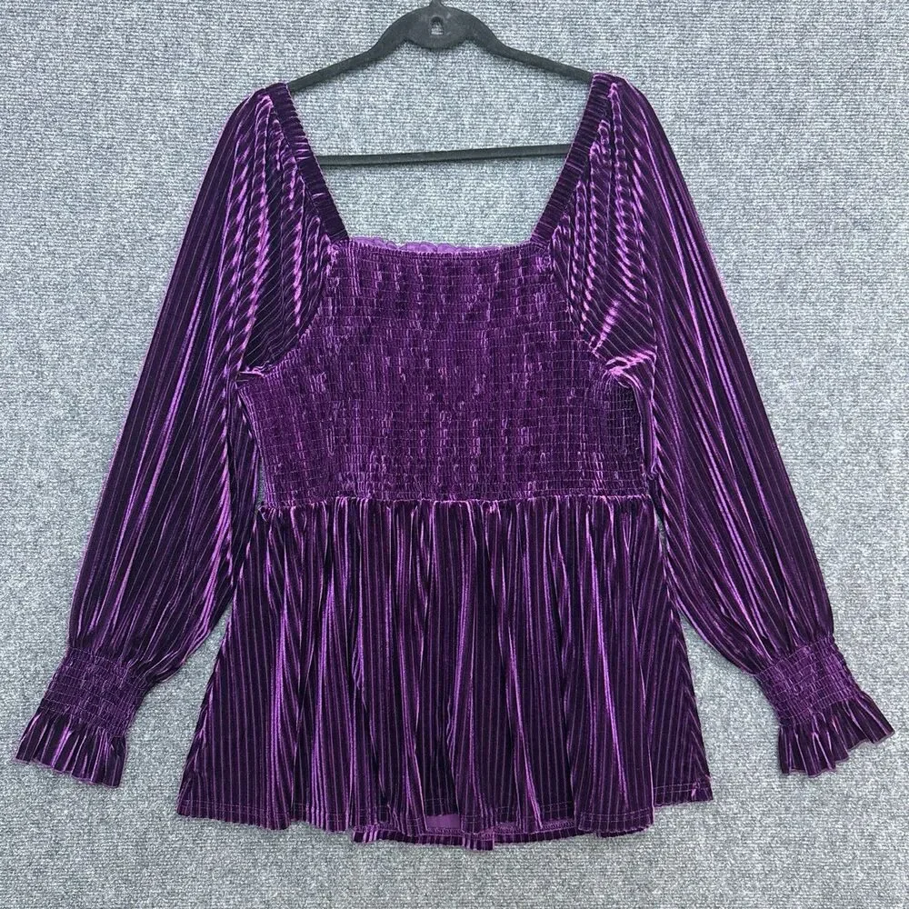 Bloomchic Babydoll Top Purple 18 Velvet Smocked Victorian Whimsygoth - Picture 6 of 9